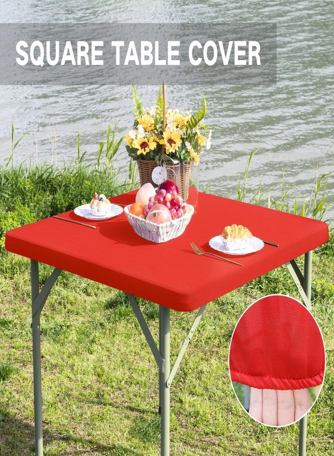 Nacuci Square Fitted Table Cover Elastic Tablecloth Stretch Spandex Table Top Cover Table Topper Cap for Dining Kitchen Home Party Red 36X36 Inch - Image 3